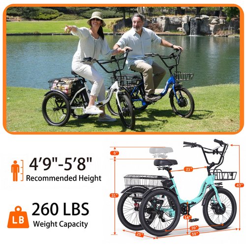 Soumye Electric Tricycle for Adults,20" Folding Electric Trike,3 Wheels Electric Bicycle Bikes, 350W Step-Thru Etrike with 374WH Removable Battery and Large Basket for Women Men