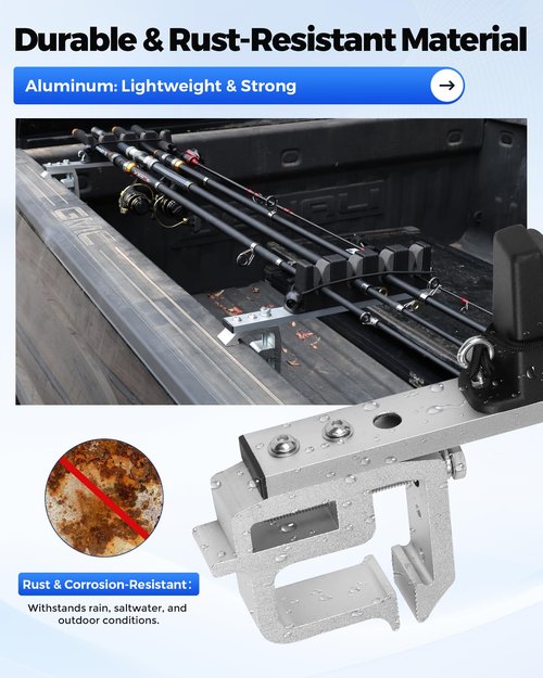 Spirrelab Truck Bed Fishing Rod Holders Holds 6 Fishing Rods Aluminum Fly Fishing Rod Holder for Truck Bed Pickup