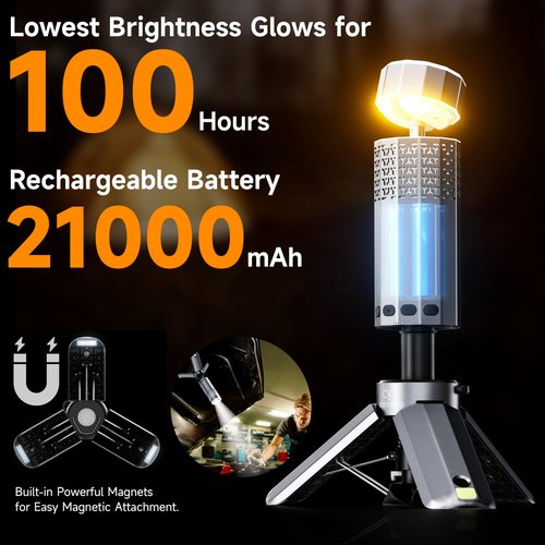 Rechargeable 21000mAh Camping Light, Telescopic Camping Lights, Collapsible Magnetic Camping Lantern with Stand IPX6 Waterproof Flashlights, Camping Lamp for Emergency, Hiking