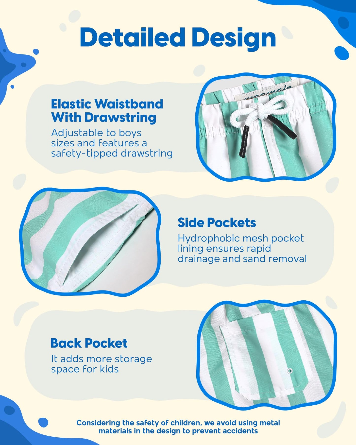 maamgic Boys Swim Trunks Toddler Swim Shorts Little Boys Bathing Suit Swimsuit Toddler Boy Swimwear,Stripe Greenwhite,4 T