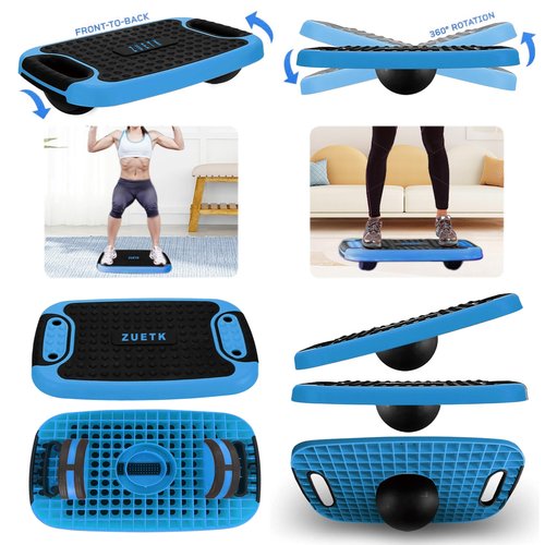ZUETK 4-In-1 Aerobic Balance Board and Step Up Exercise Platform - Adjustable Multifunctional Balance Board Slant Board, Steppers for Exercise - Home Workout Non Slip Stepper Platform Blue
