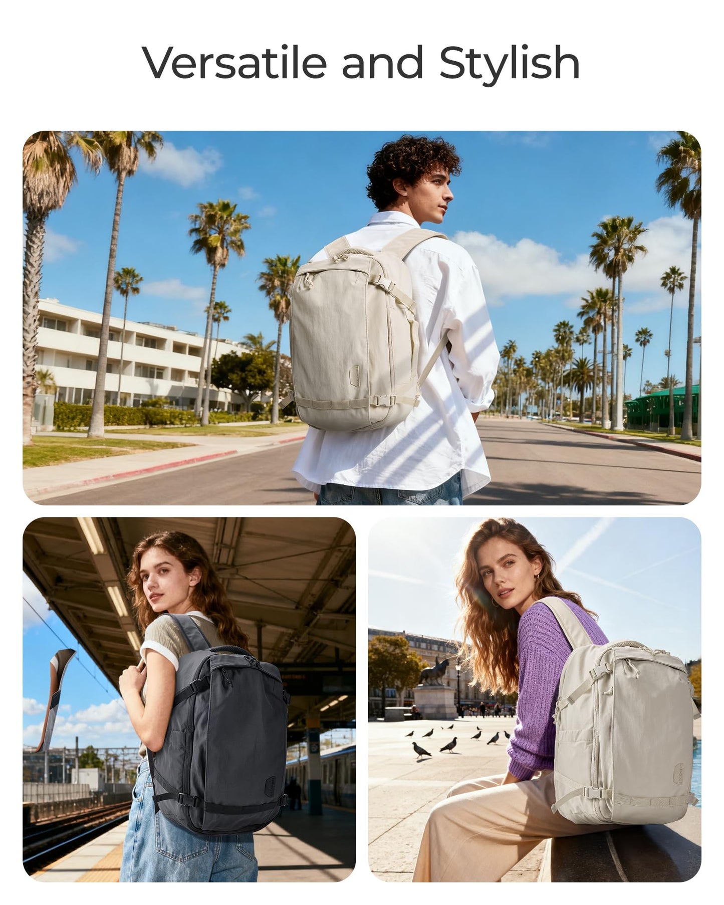 BAGSMART Travel Backpack Women, 15.6 Inch Carry On Backpack Flight Approved, TSA Approved Personal Item Travel Bag, Water Resistant Weekender Bag Luggage Daypack, Beige