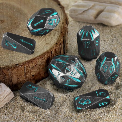 FONVGOGO Dungeons and Dragon Dice of 7, Metal Dice Set D and D Polyhedral DND Dice Set with Cardboard Box Unique Cool Stonehenge Theme RPG Dice for Role Playing Games Gifts (Blue)