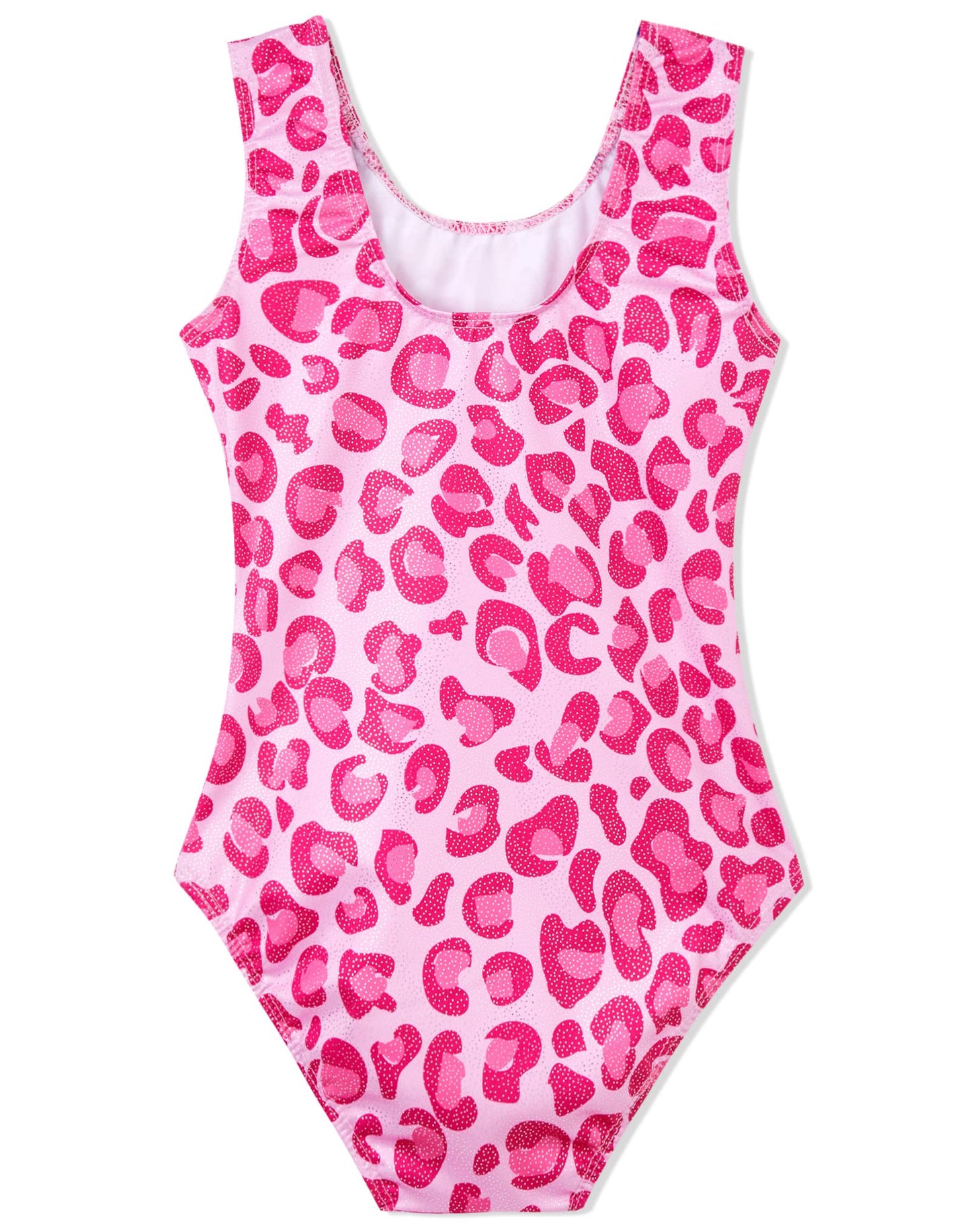 Domusgo Gymnastics Leotards for Girls 7-8 Years Old Hotpink Leopard Sparkly One Piece Tumbling Outfits