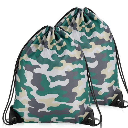 salbsever Backpack Draw String Bag, 2PCS Camo Bag Drawstring Lightweight 13.8 × 16.5 Inch Camouflage Waterproof Camo Polyester Pack Party Favor String Bags Sport for Sackpack Gym Camping