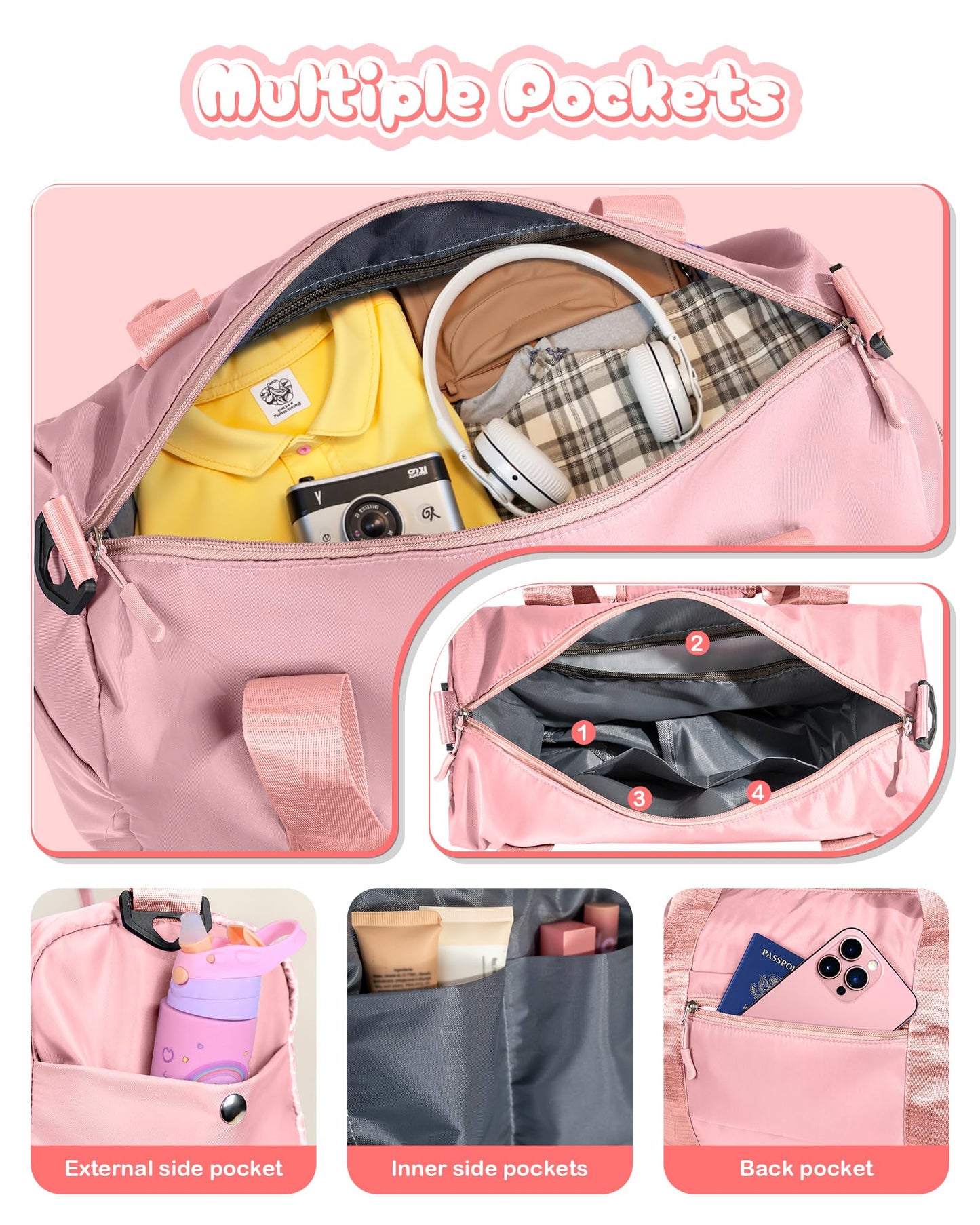 Vogewood Birthday Gifts for Granddaughter-Girl Gym Bag with Shoe Compartment, Kid Personalized Weekender Overnight Bags, Initial Travel Tote with Makeup Pouch Valentine's Day Gift for Kids (Letter I)
