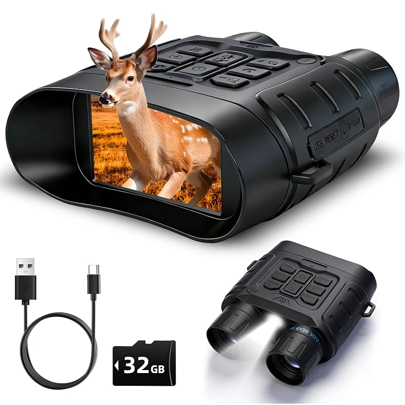 Night Vision Goggles for Adults - 4K Video, 12X Zoom, 9-Level IR, 32GB Card