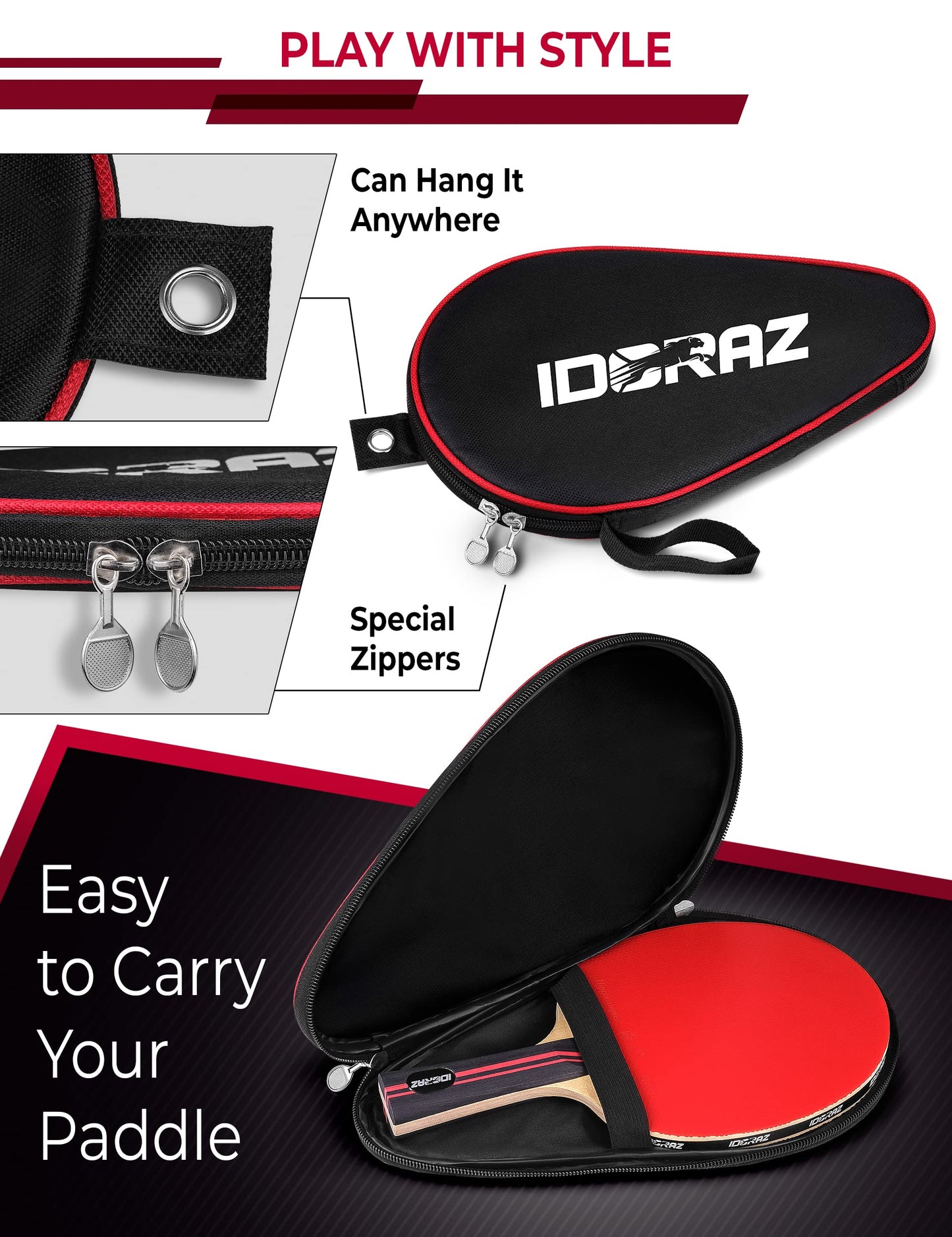 Idoraz Table Tennis Racket Professional Paddle - Ping Pong Racket with Carrying Case - ITTF Approved Rubber for Tournament Play - Best Table Tennis Paddle