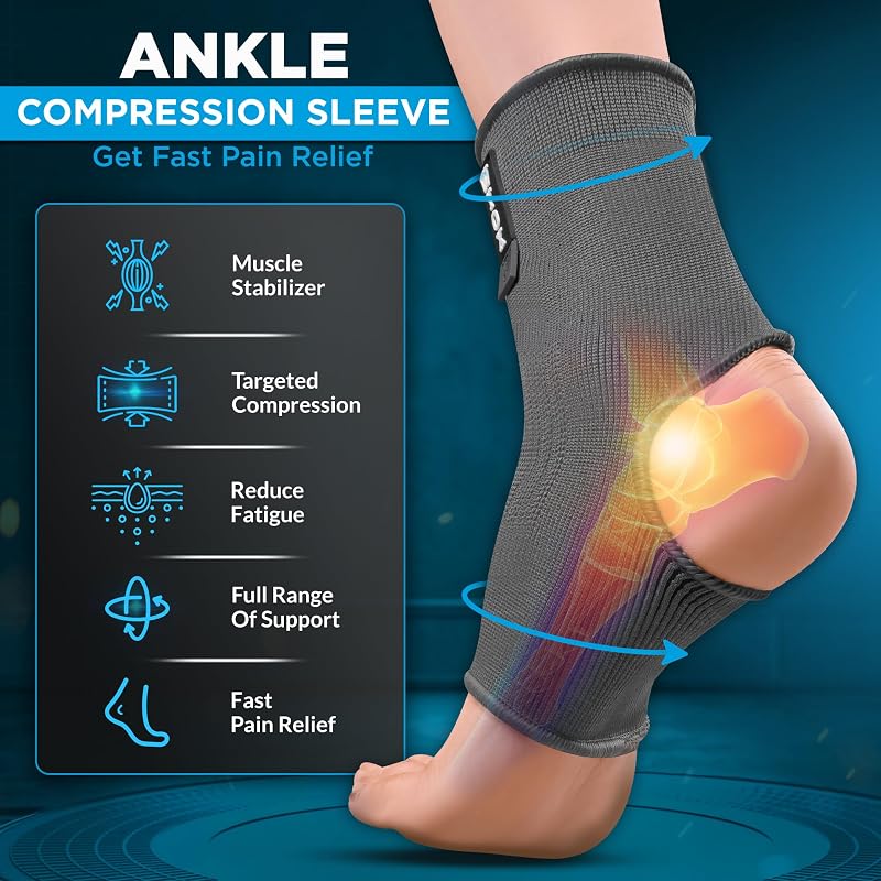 Ankle Support Sleeve for Sprained Akle - WYOX Grey S/M, Men & Women - For Running, Gym, Boxing