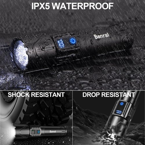 Rechargeable Tactical Flashlights High Lumens - Super Bright LED Powerful Flash Light, Waterproof Handheld USB C Flashlight for Camping,Emergencies,Home,5 Modes,Zoomable (1, Black)