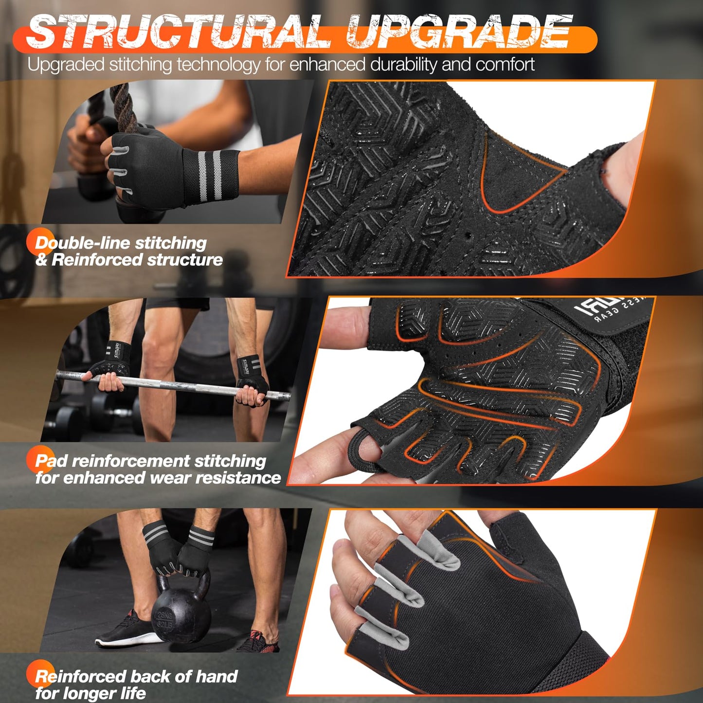 SIMARI Wrist Support Workout Gloves for Men & Women, Weight Lifting Gloves with Padded, Grip, Palm Protection, Gift for Gym Exercise, Cycling, Weightlifting Training, Kayaking, Fitness (Black Gray-M)