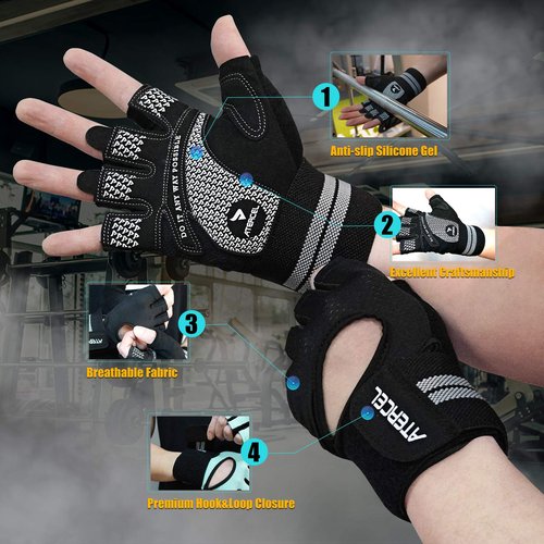 ATERCEL Weight Lifting Gloves Breathable Workout Gloves with Wrist Support for Gym, Exercise, Pull ups, Super Lightweight for Mens and Women, Full Palm Protection(Black, M)