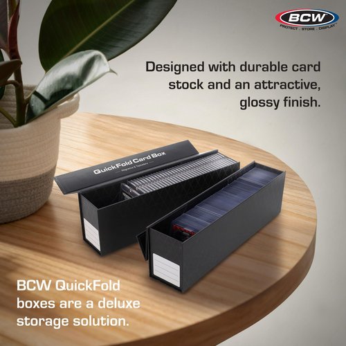 BCW QuickFold Card Storage Boxes – 3 Pack | Fits Toploaders & Sleeved Cards | Magnetic Closure | Foldable Cardboard Organizer