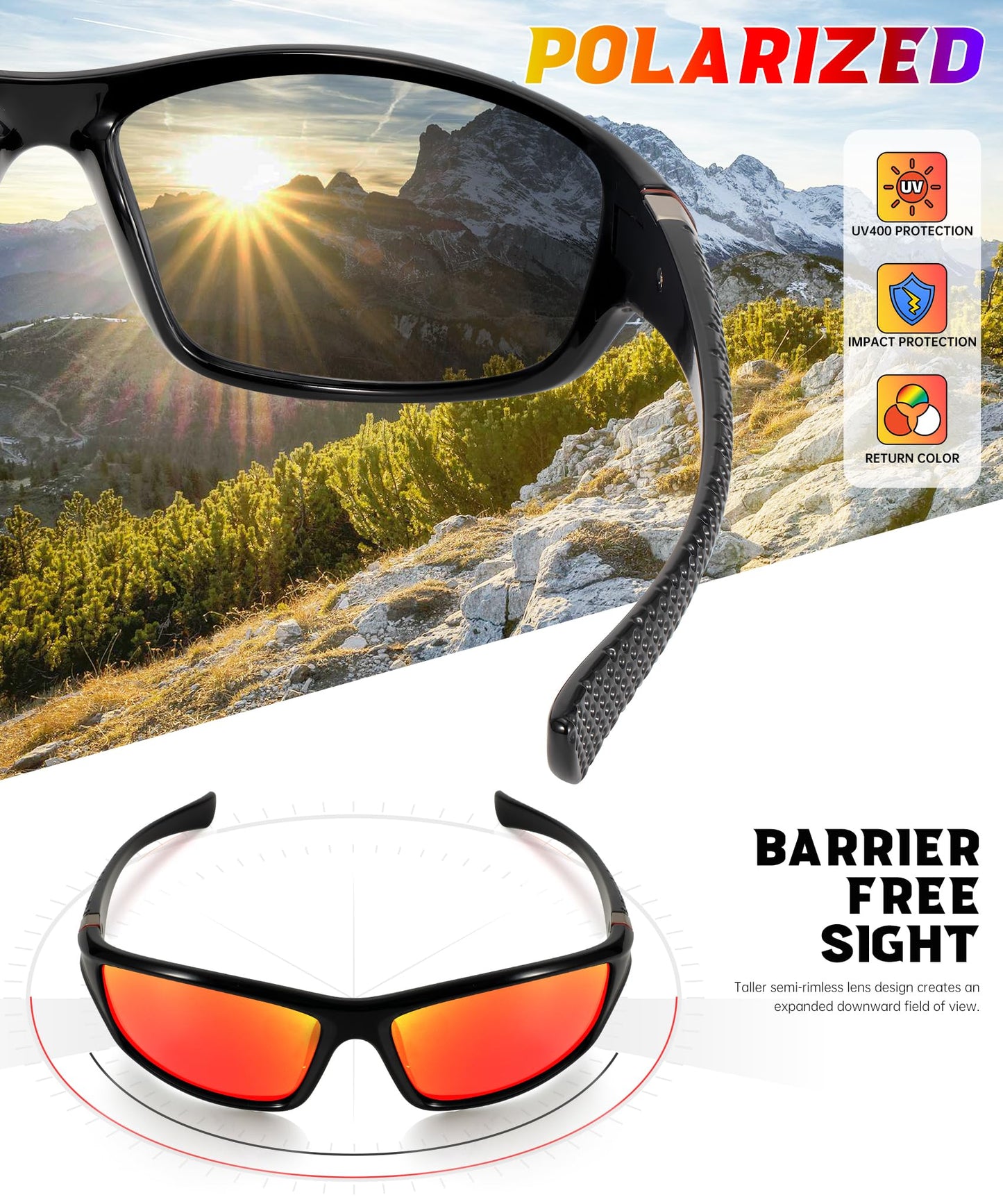 OUTDOORKING Stylish Men Sunglasses Polarized Sunglasses for Women, UV400 Protection glasses for Running Cycling 3-Pack