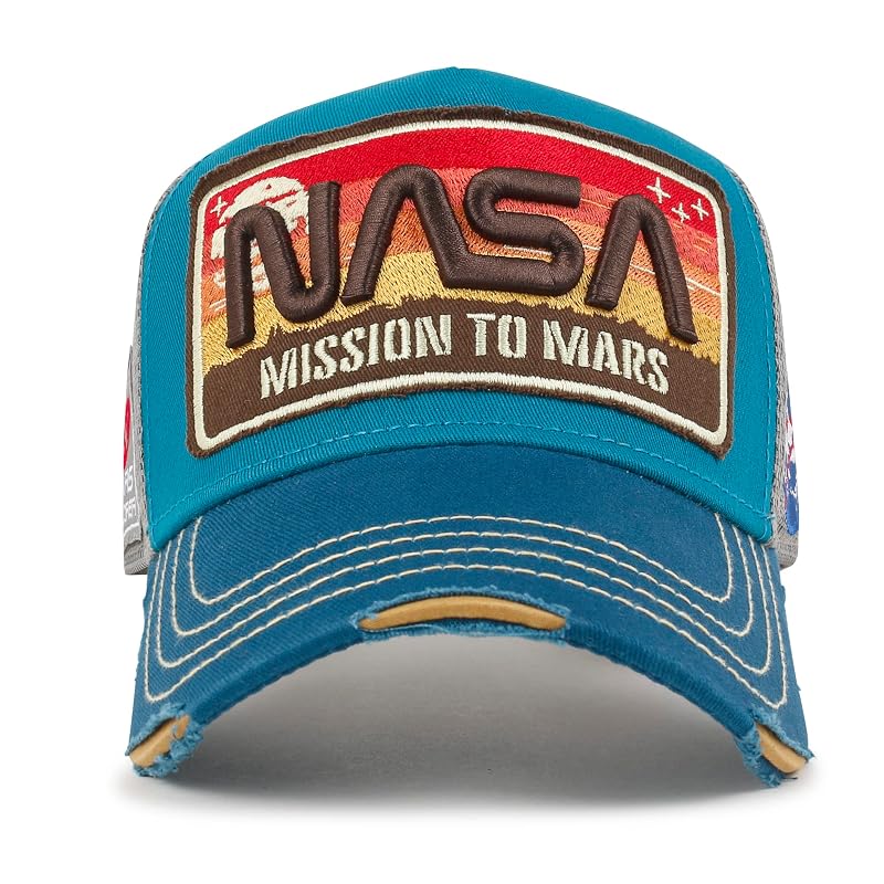 ililily NASA Worm Logo Embroidery Structured Baseball Cap - Blue, X-Large