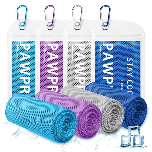4 Packs Cooling Towels(40"x12"), Soft Breathable Cooling Towels for Neck and Face with Waterproof Bag & Carabiner, Microfiber Cooling Towel for Yoga, Sport, Running, Gym, Workout, Camping, Fitness