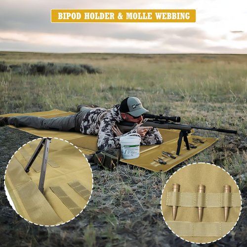 Shooting Mats Prone Padded with Side Flaps–1000D Nylon Waterproof Tactical Shooting Mat with Thick Padding, Extra Large Foldable Roll Up Non-Slip with Bipod Holder&Gear Pockets for Long Range Hunting