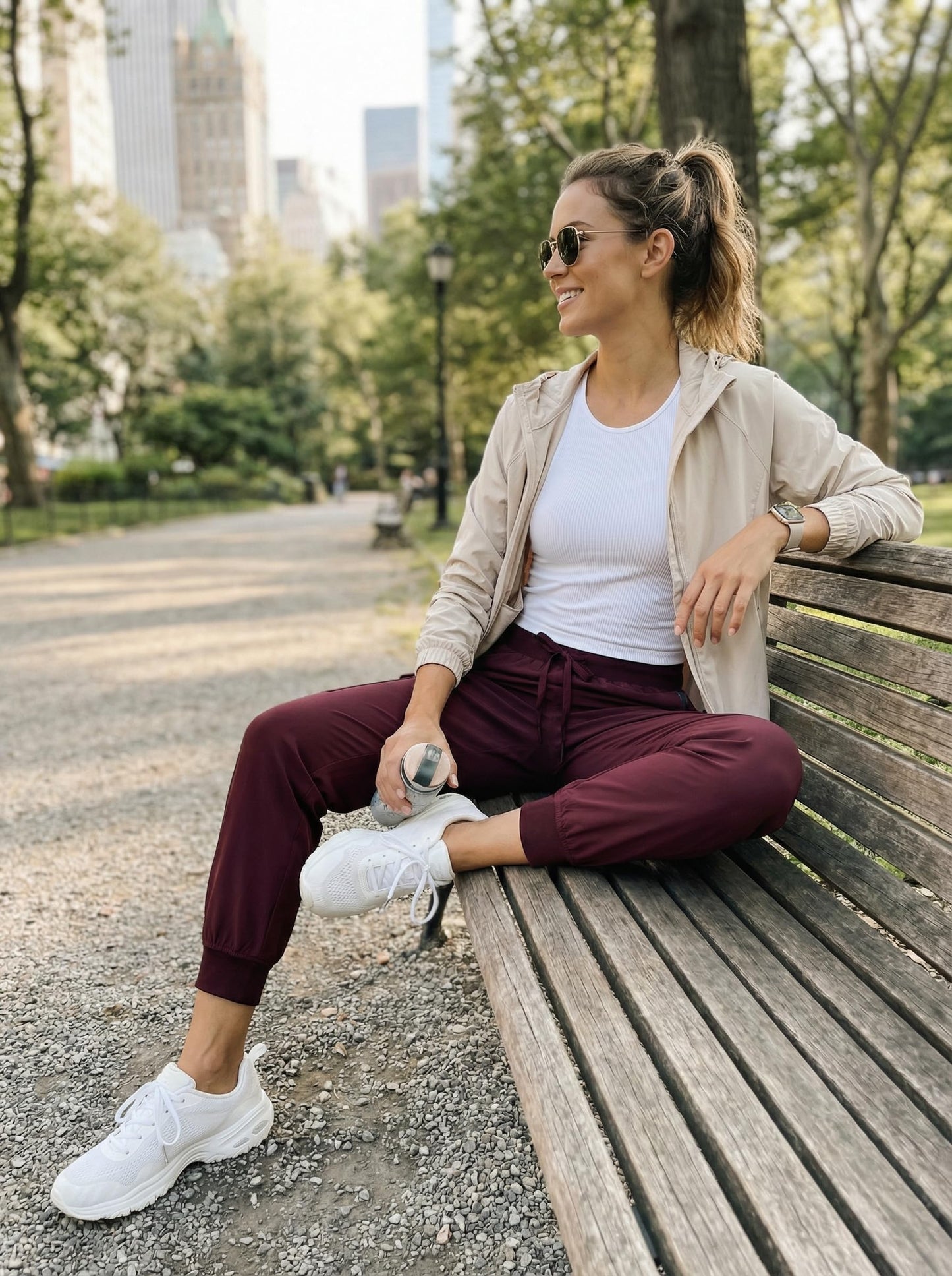 Libin Women's Cargo Joggers Lightweight Quick Dry Hiking Pants Athletic Lounge Casual Travel, Wine Red L