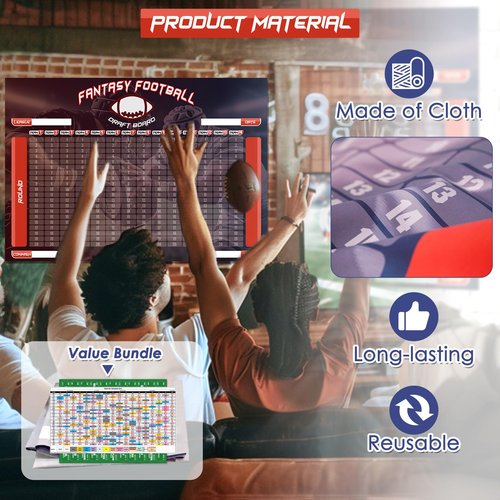 WUSUTE XL Fantasy Football Draft Board 2025-2026 Kit, 550+ Player Labels, 6 x 4 Feet Extra Large Fabric Draft Board(14 Teams 20 Rounds), 2025 Top Rookies, Blank Label, Blank Label, Schedule Grid