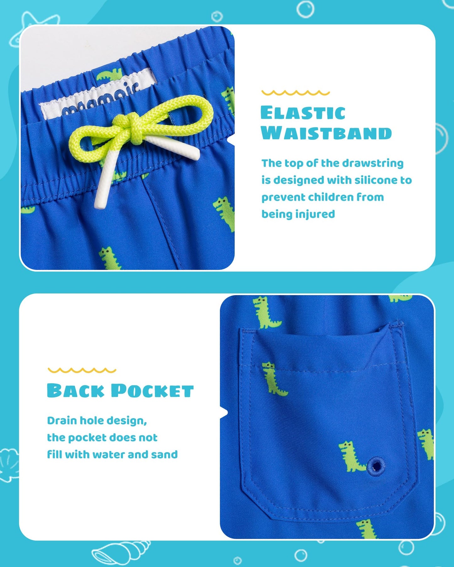 maamgic Boys Swim Trunks with Compression Liner Toddler Stretch Swim Shorts Quick Dry Swimming Trunks Boxer Brief 2 in 1 Beach Shorts Blue Dinosaurs 14/16
