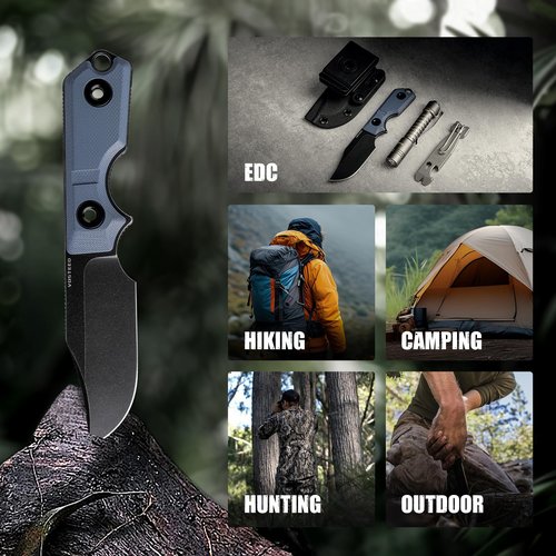 Vosteed Quokka EDC Fixed Blade Knife - 2.72" 14C28N Blade with Sheath, Blue G10 Handle with S.O.A.R. Clip for Hunting Survival Knives - D0602