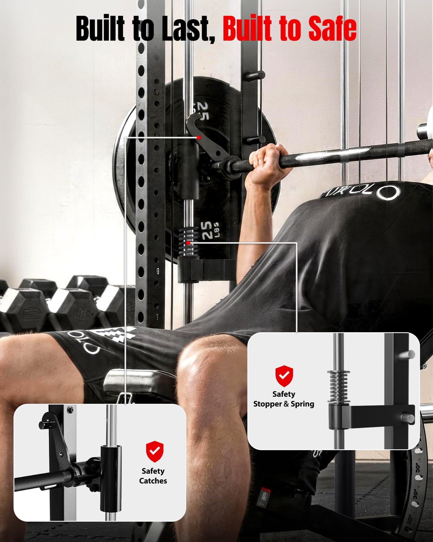 Mikolo Smith Machine, 2200lbs Squat Rack with LAT-Pull Down System & Cable Crossover Machine, Multi-Function Power Cage