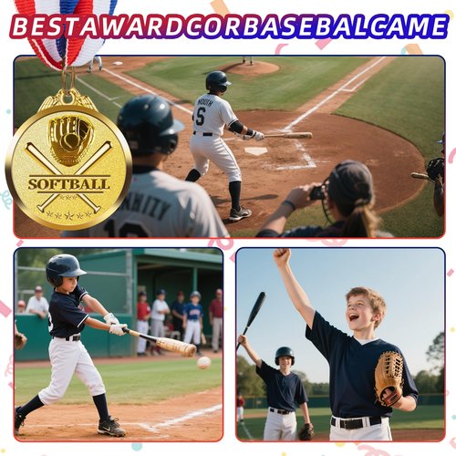 LZHZHZ 12 Pcs Softball Medal Awards (2 Inch) -with Red, White & Blue Neck Ribbons,Custom Softball Metal Awards with DIY Engraving