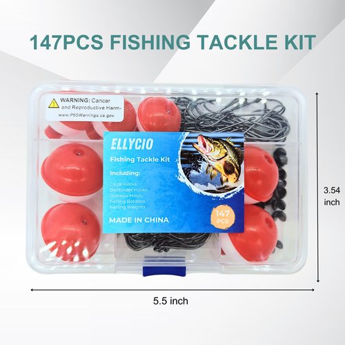 ELLYCIO 147/295 PCS Fishing Tackle Kit, Including Fishing Hooks, Bobbers, Octopus Circle Baitholder Hooks, Sinker Weights for Bass Trout Catfish Panfish (147 Pcs Fishing Tackle Kit)