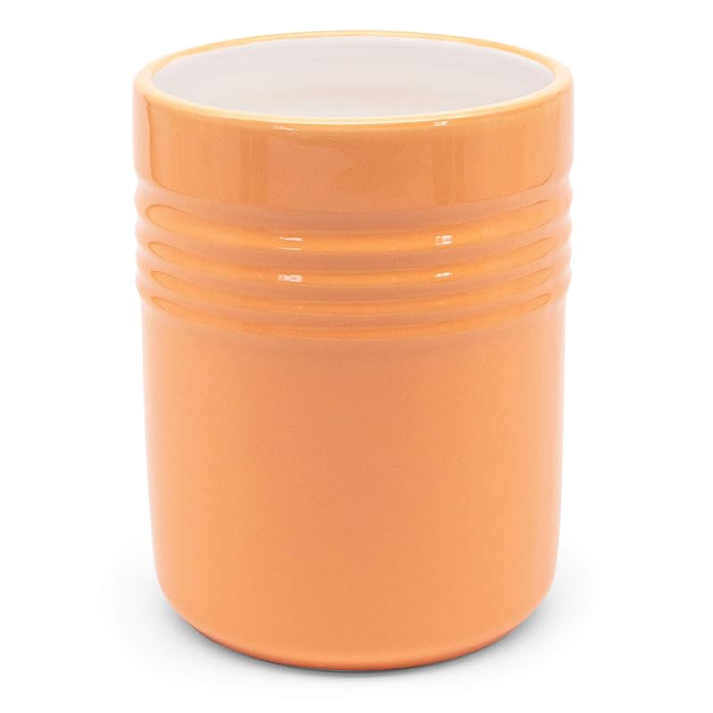 KooK Ceramic Utensil Holder - 5.3” Countertop Crock, Coral (Variation: Coral), Dishwasher Safe