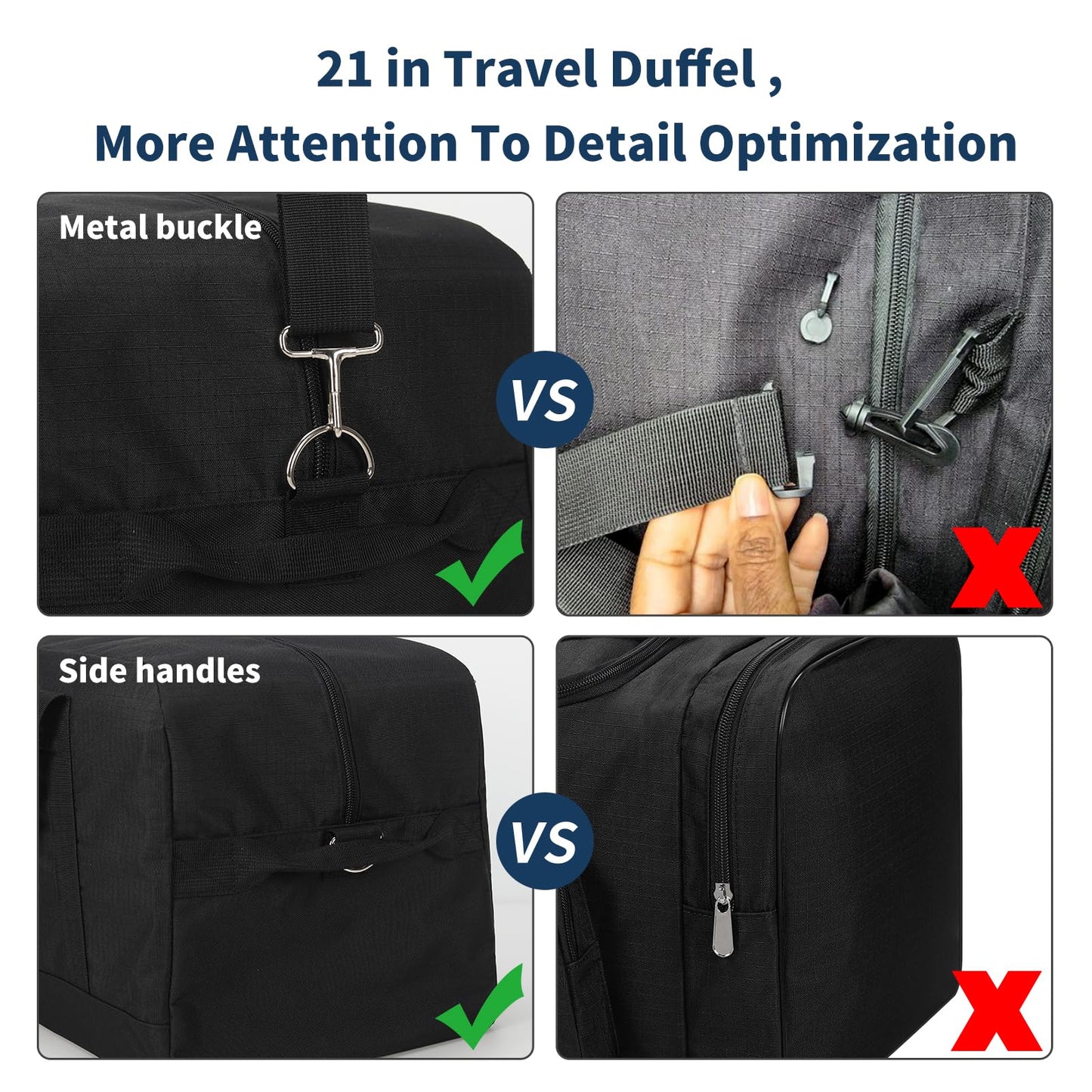THSOGO 21 inch Gym Bag for Men - 40L Travel Duffel Bag Sport Duffle Bags for Weekend Overnight with Bottom Support (Black）