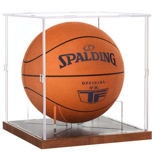 Fitense Full Size Acrylic Basketball Display Case with Solid Wood Base