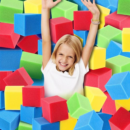 36 Pcs Foam Pit Cubes Blocks 3.1 x 3.1 x 3.1 Inch Colorful Flame Retardant Educational Autistic Building Blocks for Trampoline Arenas, Gymnastics, Parkour Courses Skateboard Parks Playground (Classic)