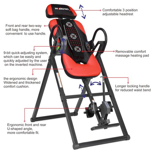 INVERPRO Model AR Advanced Heat and Massage Heavy Duty Deluxe Inversion Table,320 lb Capacity,Black/Red