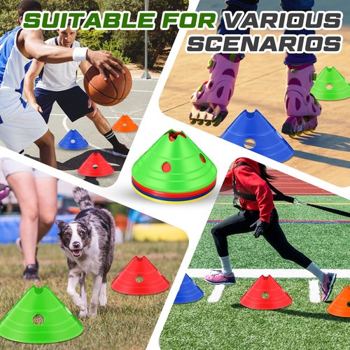 ShinyRelief 20 Pieces Jumbo Disc Cones Jumbo Soccer Cones with Mesh Bag Giant Large Agility for Soccer Training Adult Sports (Multicolor)
