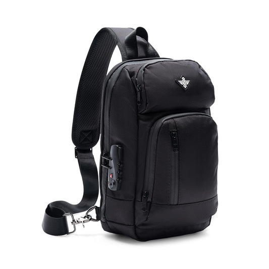 Erozul Equinox Sling Backpack Anti Theft Combination Lock Chest Shoulder Bag Waterproof Crossbody Casual Daypack (Black)