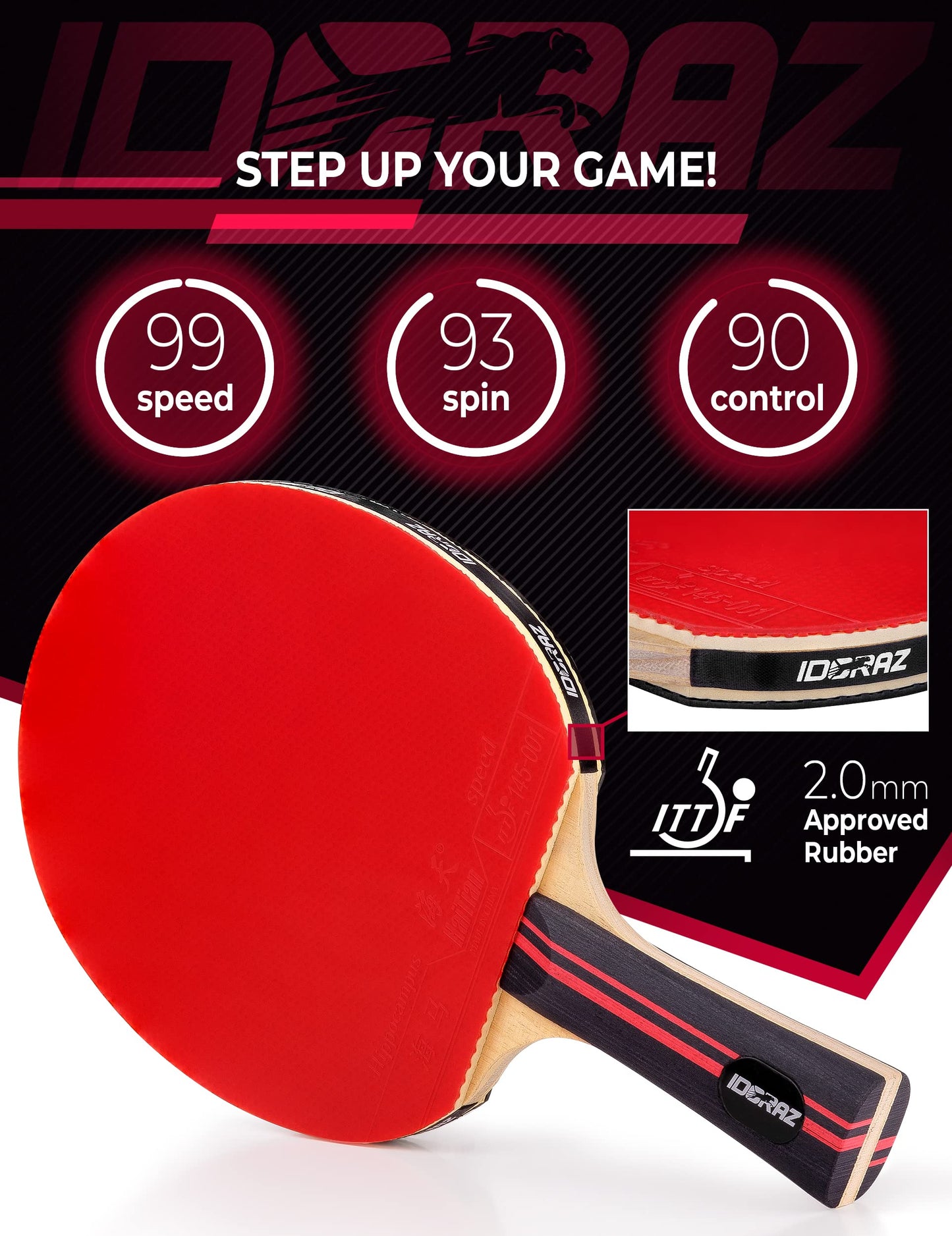 Idoraz Table Tennis Racket Professional Paddle - Ping Pong Racket with Carrying Case - ITTF Approved Rubber for Tournament Play - Best Table Tennis Paddle