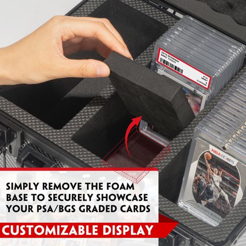 Graded Card Storage Box, Trading Cards Slab Carrying Case, 6 Row Black Hard Sports Cards Holder Boxes with 6 Dividers Fits for PSA BGS SGC Top Loaders Collection
