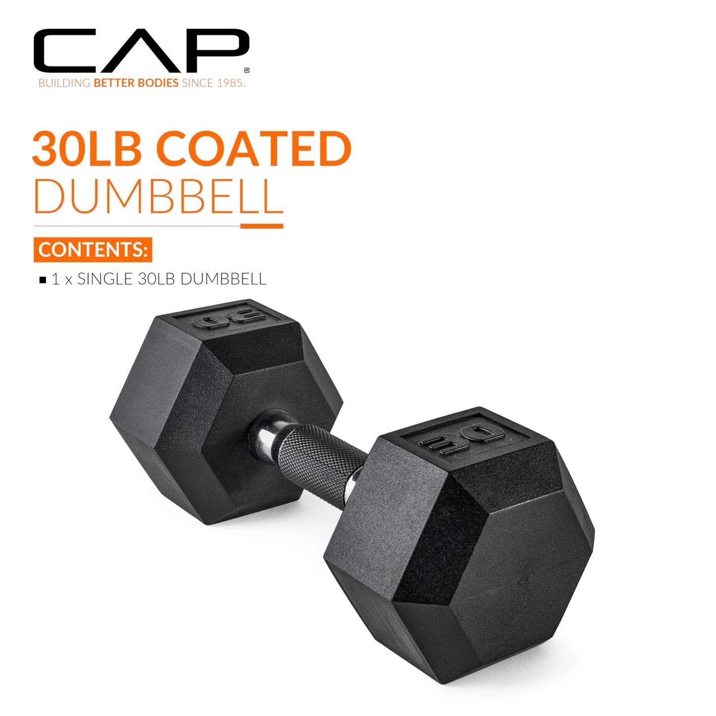 CAP Barbell Coated Dumbbell Weights with Padded Grip, Single, 30 LBS