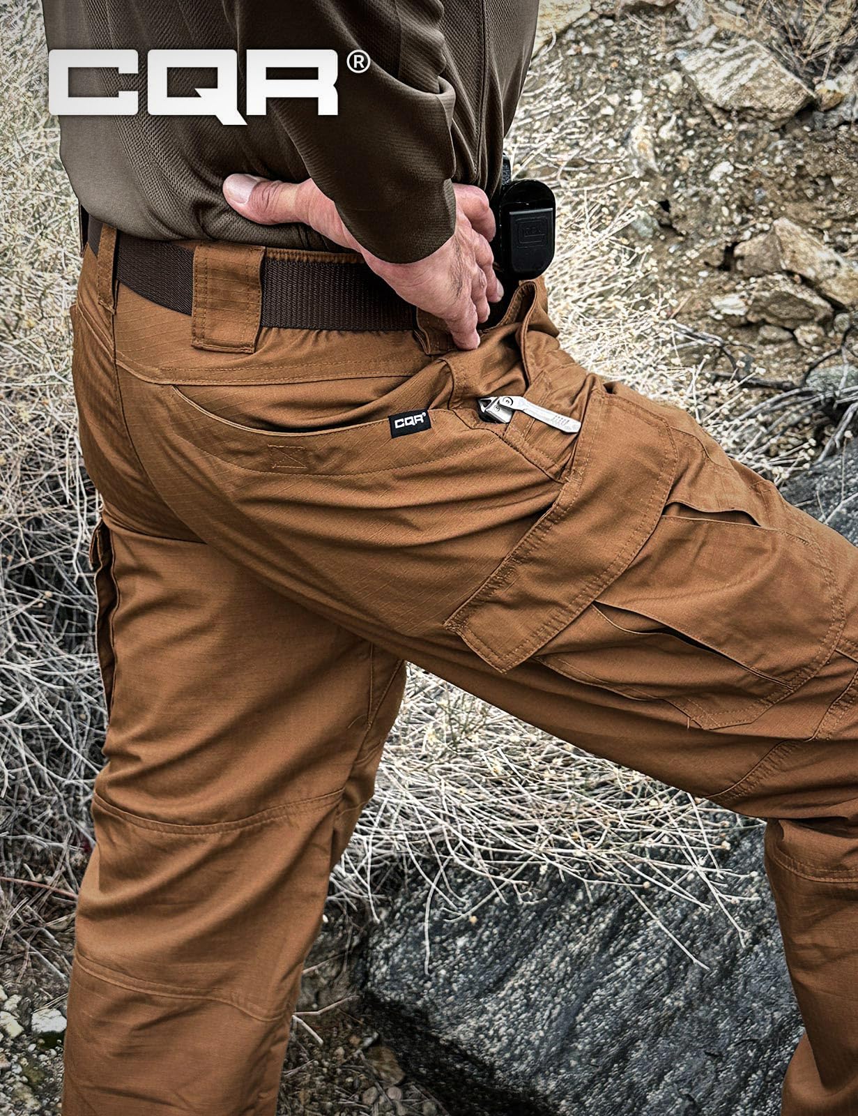 CQR Men's Tactical Pants, Water Resistant Ripstop Cargo Pants, Lightweight EDC Work Hiking Pants, Outdoor Apparel, Raider Mag Pocket Copper Brown, 30W x 32L