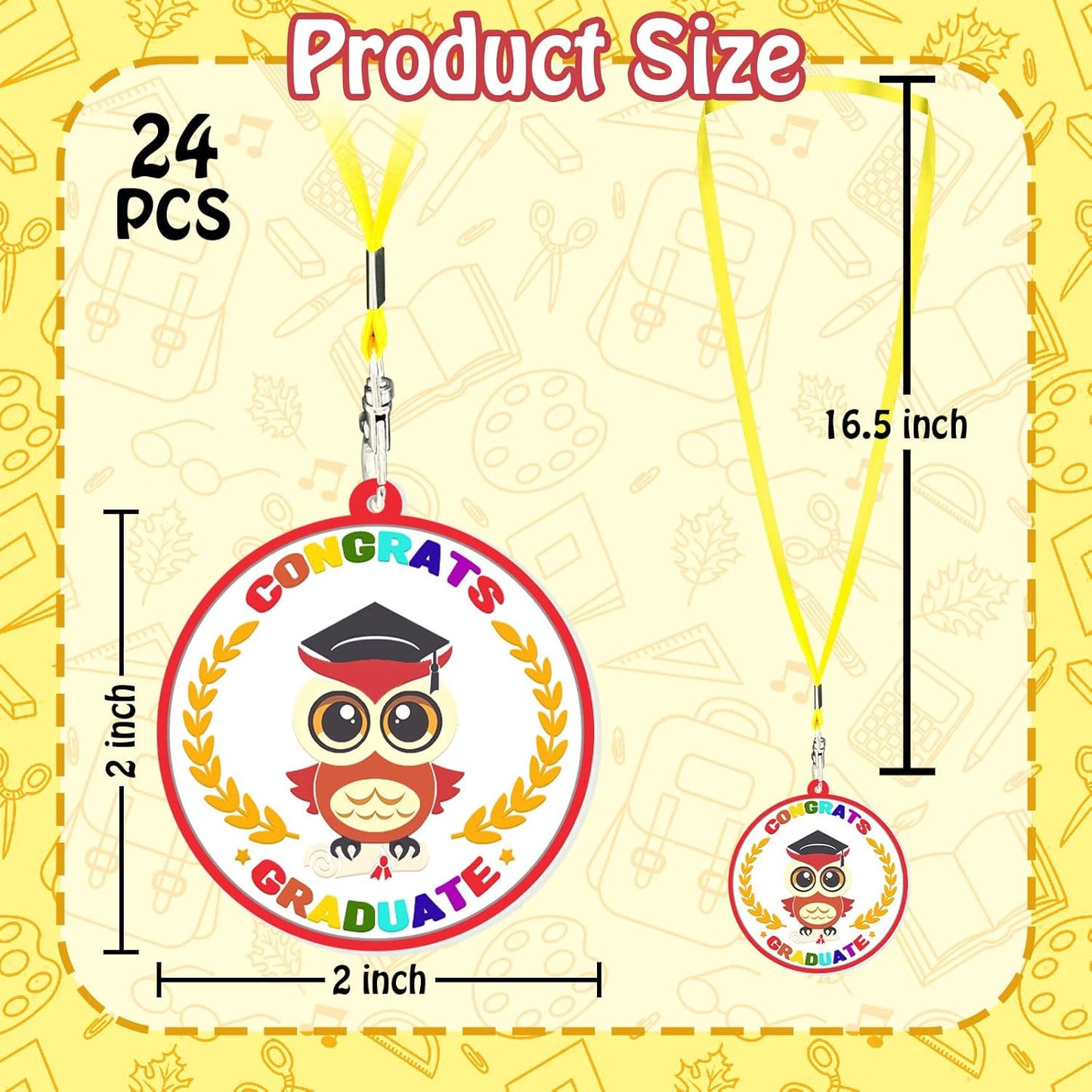 24P Pre-k Graduation Medals Silicone Graduation Award Medals For Kids 2 Inch Kindergarten Graduation Prek Graduation Gifts With Yellow Neck Ribbon Graduation Medal Preschool Graduation Party Favors