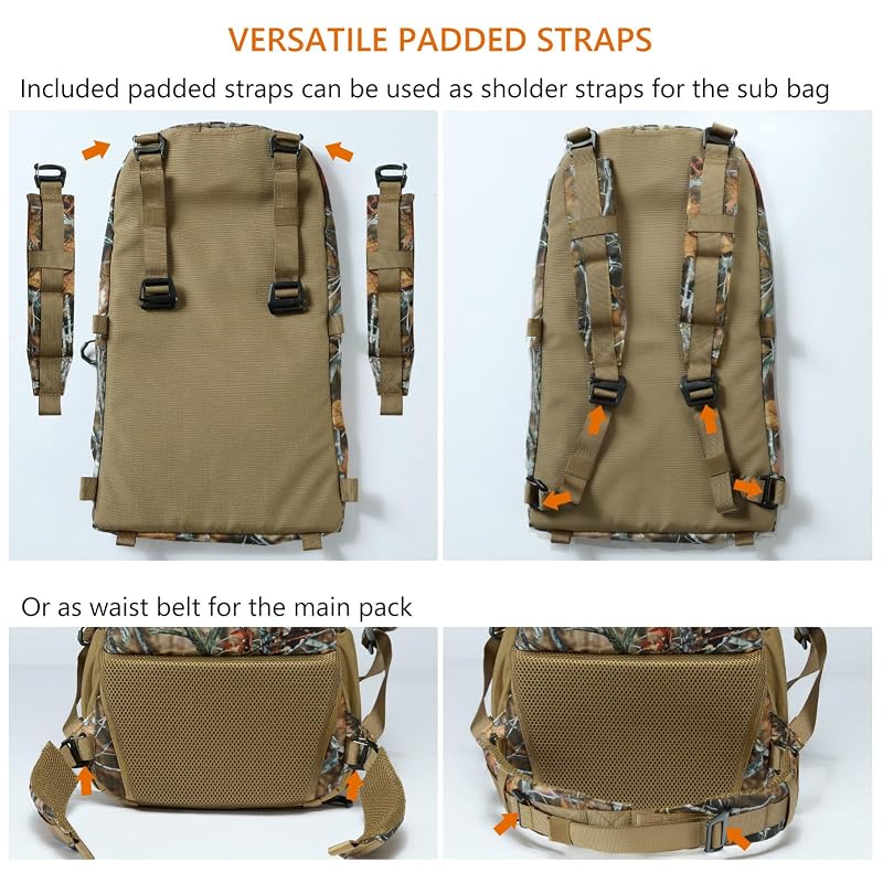 Autumn Forest 35L Hunting Backpack with Detachable Sub Bag & Bow/Rifle Pocket, Rain Cover