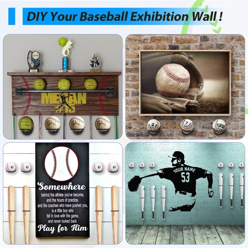LEVENDOR 3Pcs Baseball Holder Wall Mount Rack,Heavy Duty Metal Baseball Holders for Display,Baseball Wall Mount Storage Rack for Game Ball,Memorabilia Softball Holders for Display