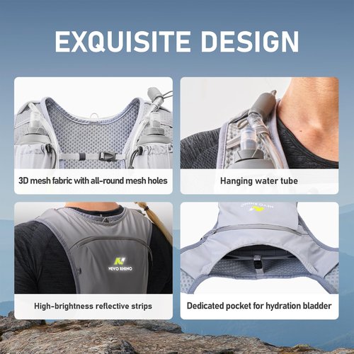 N NEVO RHINO Running Vest, Hydration Running Water Vest 5L with 1.5L Water Bladder Bag, Lightweight Hydration Pack Water Backpack Multi-Pocket for Hiking Race Trail Marathon for Women Men
