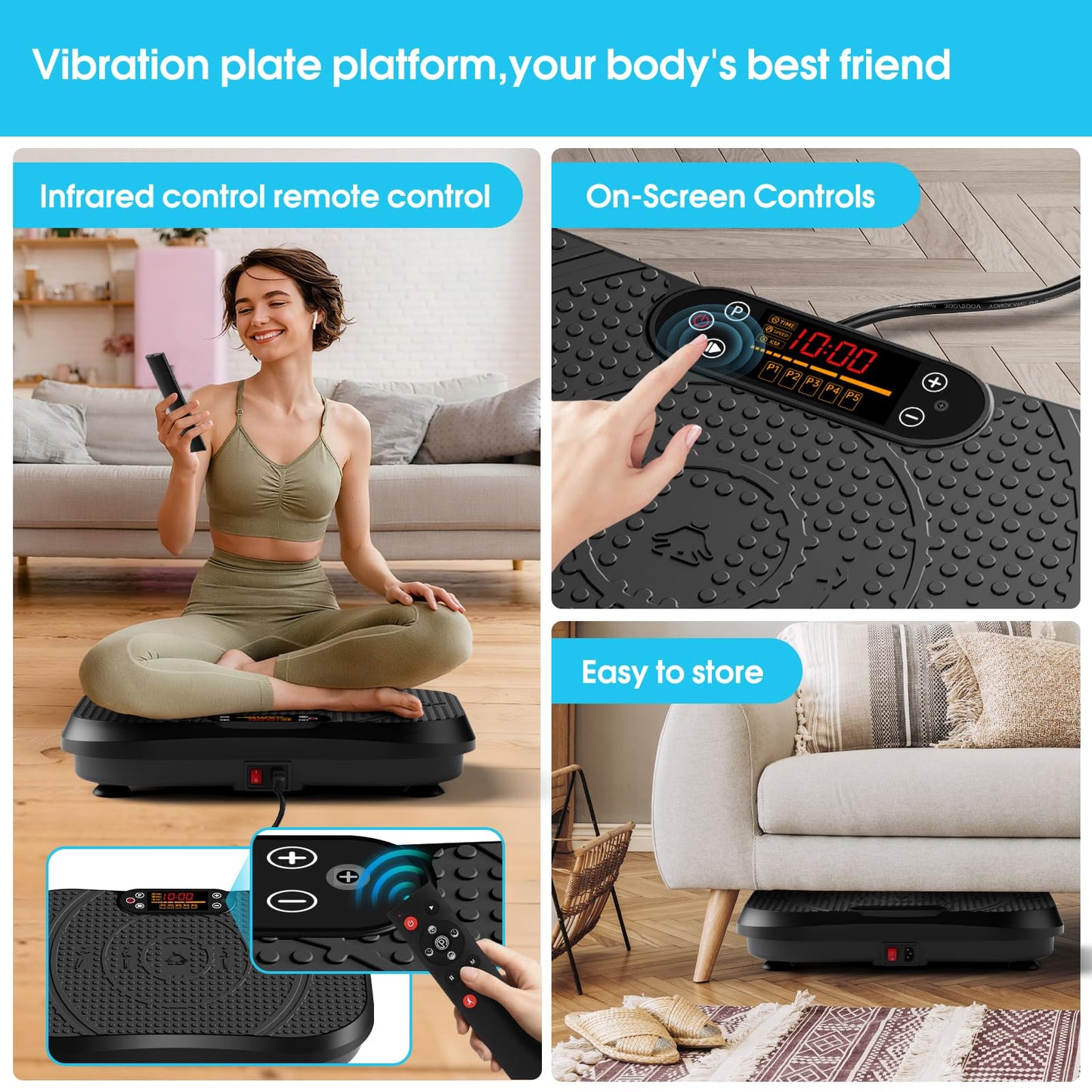 SoftGym Vibration Plate Exercise Machine for Lymphatic Drainage Weight Loss,120 Speed Levels Vibrating Platform with Resistance Bands,Full-Body Workout Equipment for Muscle Activation