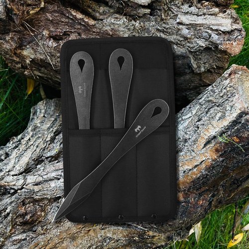 DWFKHT 3 Pack 9.3" Throwing Spikes, Thickness Up To 0.276" Full-Tang Throwing Set, Well Balanced, No Spin Complete with Nylon Sheath for Competition and Recreation