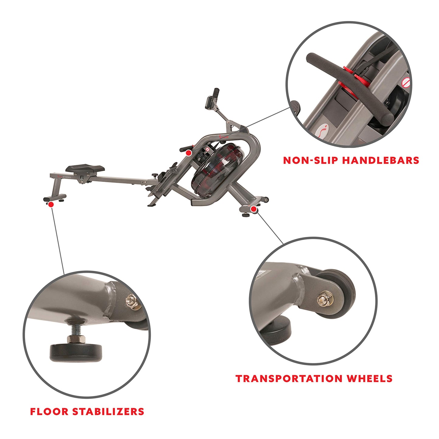 Sunny Health & Fitness Phantom Hydro Water Rower for Full-Body Cardio