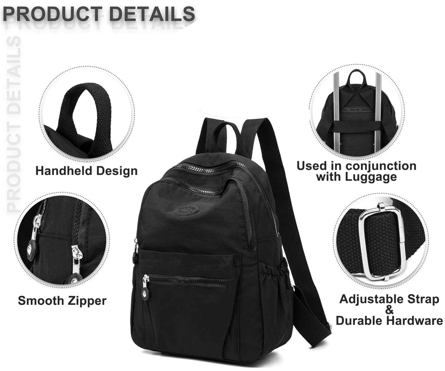 Pealwel Mini Backpack Purse for Women,Small Nylon backpacks for Ladies Backpacks Women Anti Theft Travel Bag (Black)