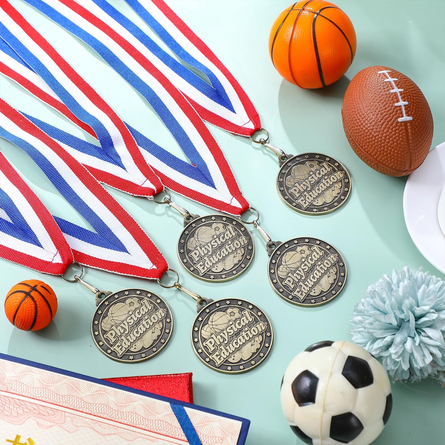 Quelay 30 Pcs 2'' Medals for Awards Winner Bulk with Neck Ribbons Metal Trophy Award Prize Gift for Kids Students Adults School Graduation Participation Competitions(Physical Education)
