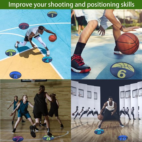 Nuburbur Basketball Training 9 Inch Poly Spots, 10PCS Anti-Slip Training Basketball Spot Markers Floor Spots, Waterproof Flat Filed Cones Poly Dots for Basketball Training (10Pcs 9inch Spot Markers)