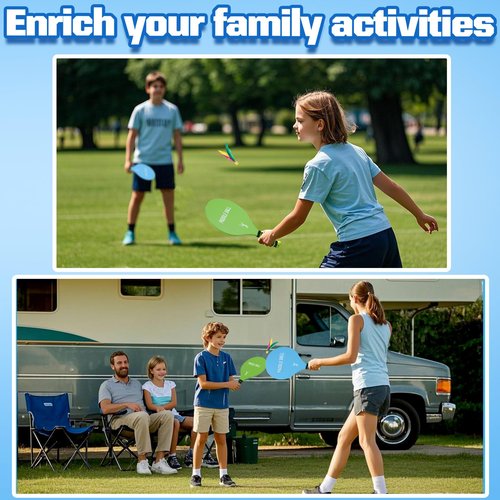 Beach Paddle Ball Set - Funny Paddleball Rackets Game, Comfortable Anti-Slip Grip, Outdoor Sports Toys for Adults Family Games Beach Yard Lawn Party Supplies, Blue Green